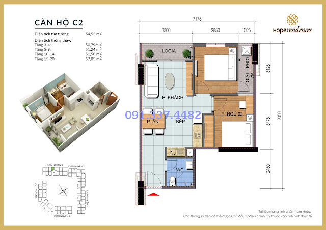 Mặt bằng thiết kế tòa Đơn Nguyên 1 Hope Residences Phúc Đồng
