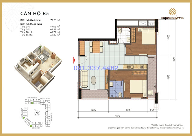 Mặt bằng thiết kế tòa Đơn Nguyên 1 Hope Residences Phúc Đồng